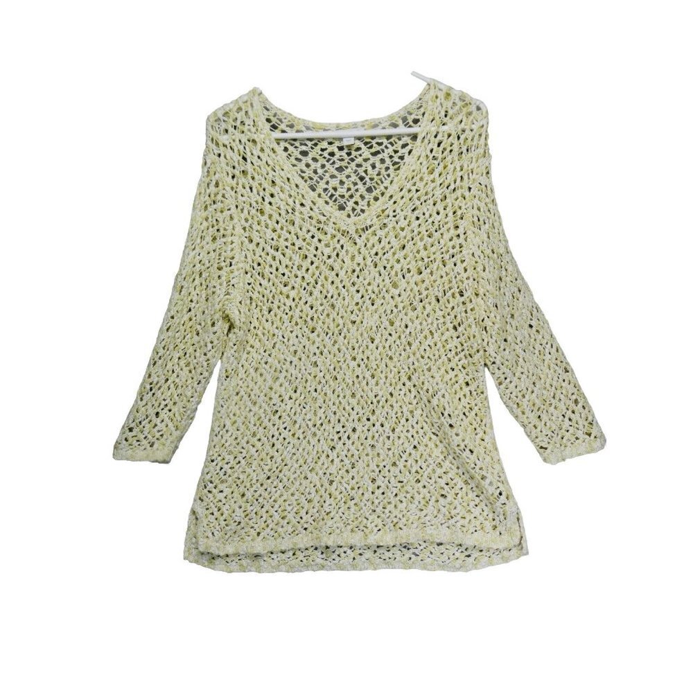 J JILL shirt top Crochet tunic Size L  3/4 Sleeve hippie boho casual Beach‎